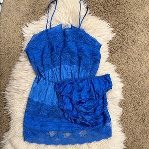 Da Notte Vintage Made in USA Lingerie Blue  Sheer Lace Women's Size Large‎ 2 PC